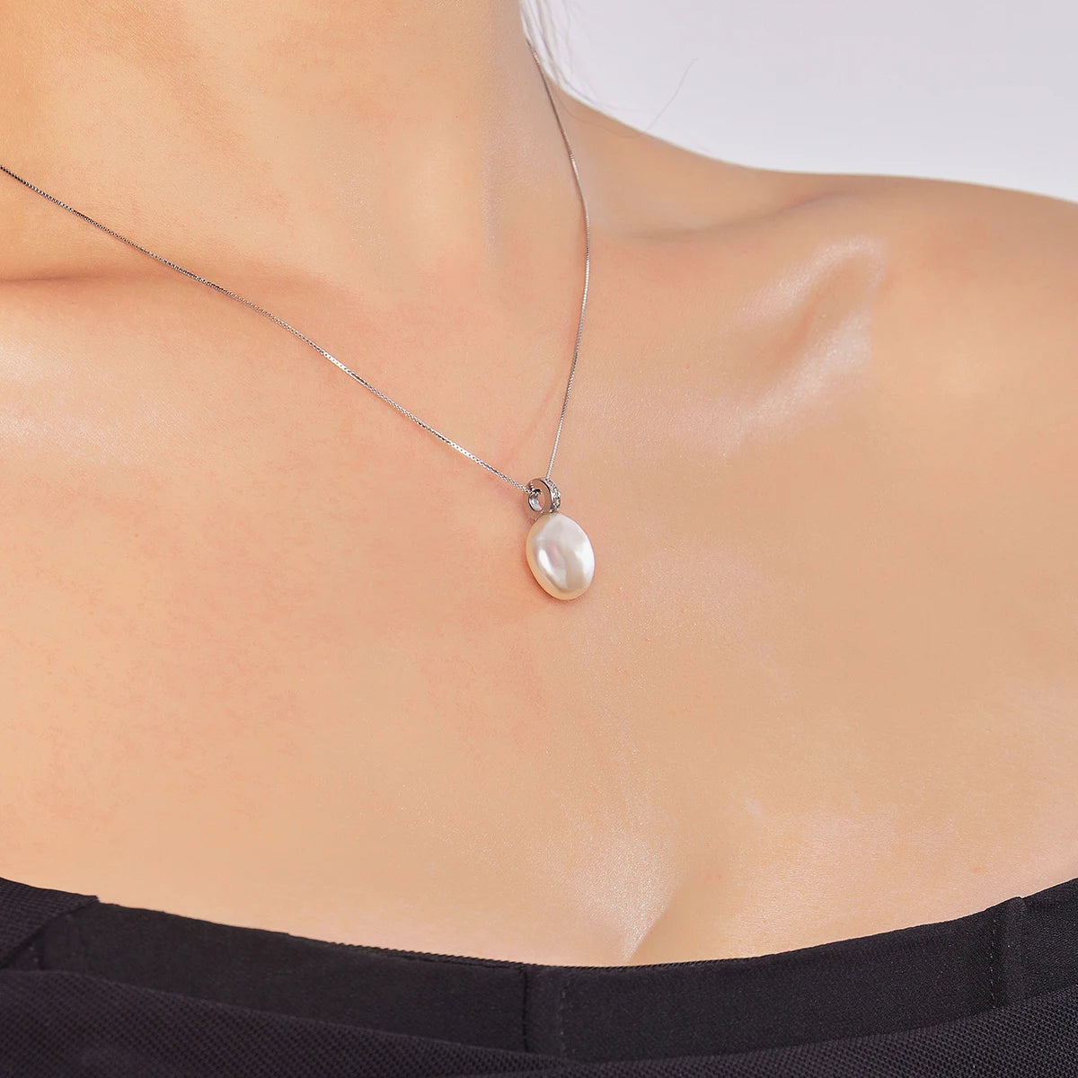 "Natural Freshwater Pearl Necklace: Large Baroque Button Pendant"